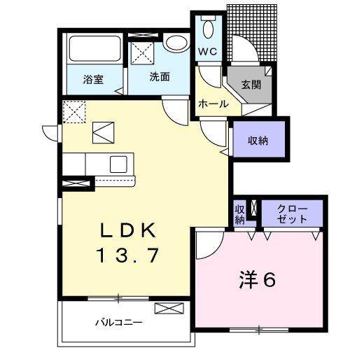 ラ カーサ 卯之(1LDK/1階)の間取り写真