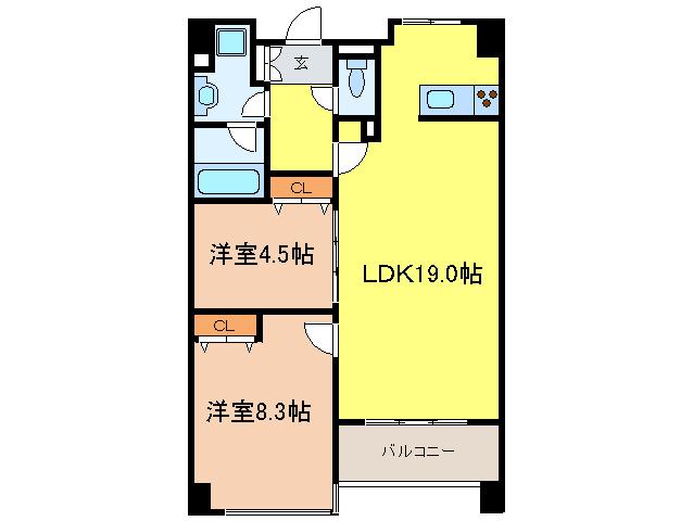 グラン・アベニュー栄(2LDK/10階)の間取り写真