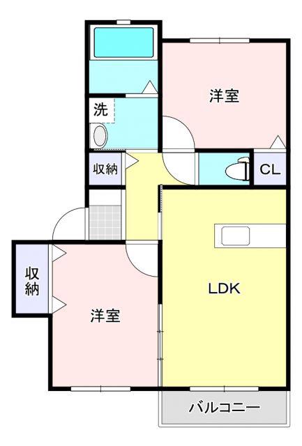 ドミール新白河 A棟(2LDK/1階)の間取り写真