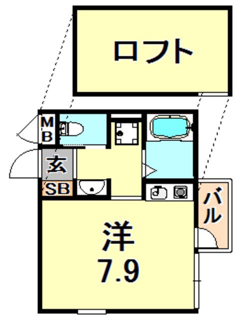 ヴィレッタ魚崎Ⅱ(ワンルーム/2階)の間取り写真