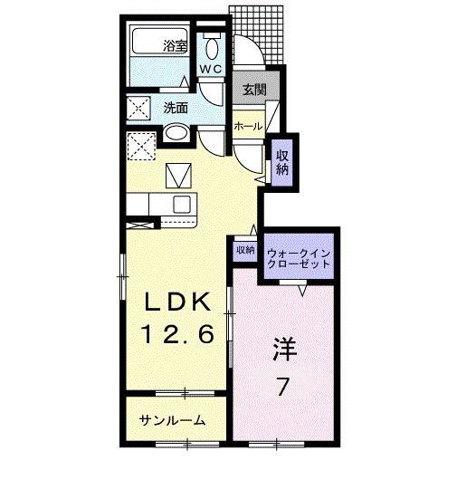 リレア2(1LDK/1階)の間取り写真