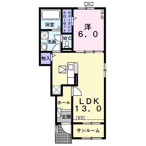 トリエステ A(1LDK/1階)の間取り写真