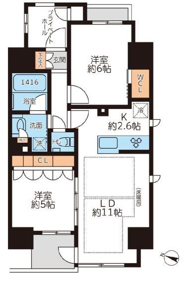 グランカーサ本駒込(2LDK/3階)の間取り写真