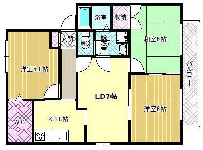 カサベルデB棟(3LDK/1階)の間取り写真