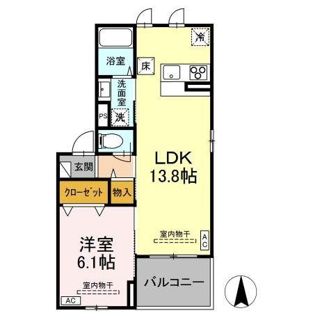 リヴェール長町(1LDK/3階)の間取り写真