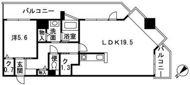 リバーフェイス博多(1LDK/6階)の間取り写真