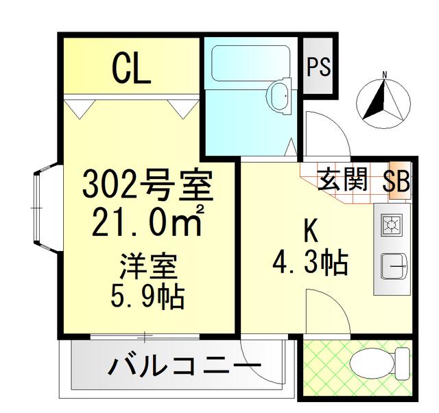 ロイヤルコーワ(1K/3階)の間取り写真