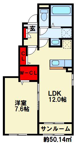 ヒカルサ行橋 I(1LDK/1階)の間取り写真