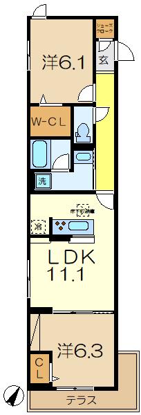ホープハイツ(2LDK/1階)の間取り写真