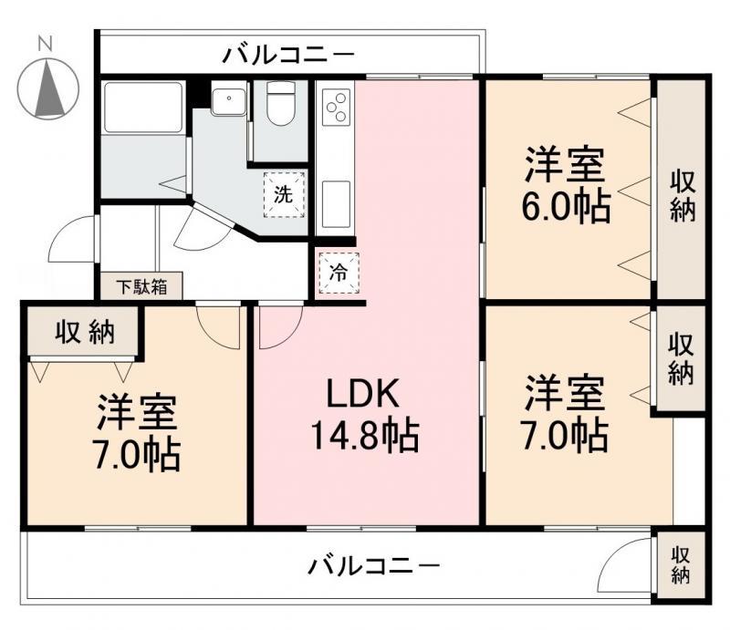 こぐまマンション屋島IIIB(3LDK/4階)の間取り写真