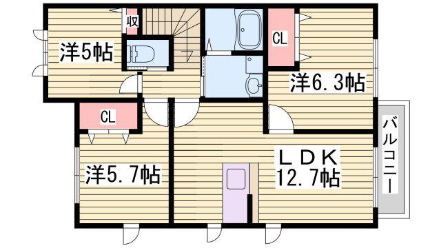 MAST COURT 加古川南 A棟(3LDK/2階)の間取り写真