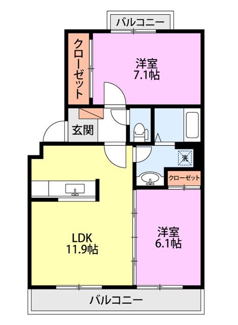 パレフレール城北(2LDK/3階)の間取り写真