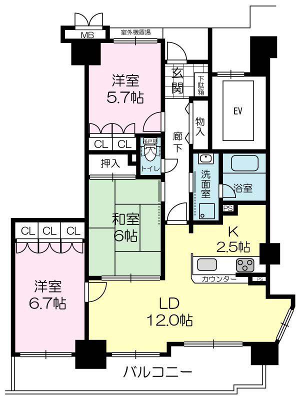 サーパス加古川(3LDK/7階)の間取り写真