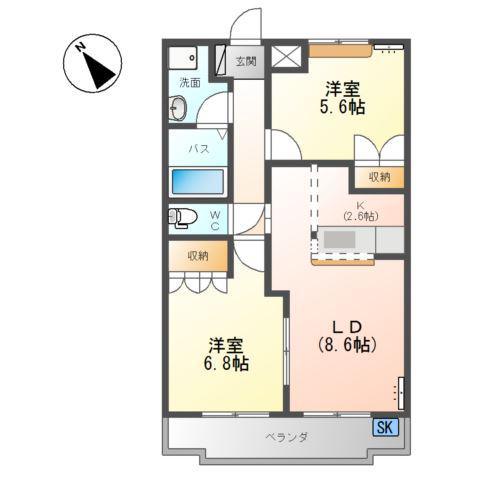 サンプロニティY・G(2LDK/2階)の間取り写真