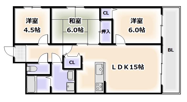 フローラーなかじま(3LDK/7階)の間取り写真