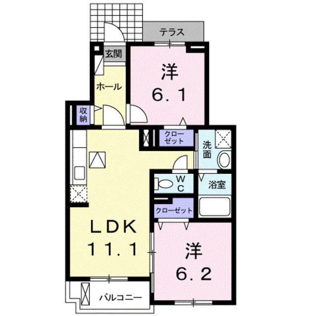 サン・フェリスタII(2LDK/1階)の間取り写真