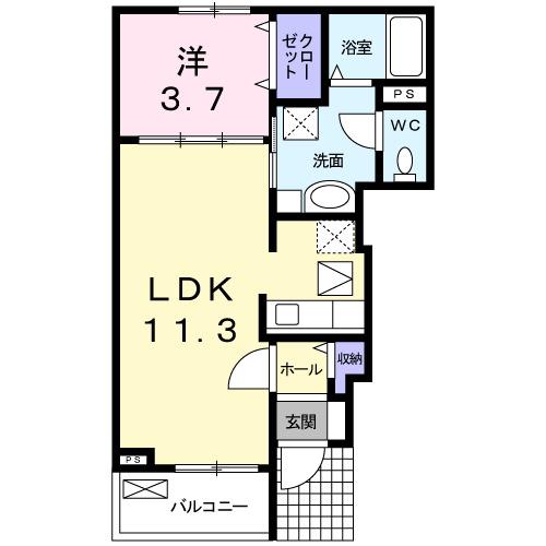 プリミエール西都賀(1LDK/1階)の間取り写真