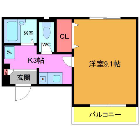 ジュメイラ津田沼(1K/3階)の間取り写真
