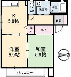 シャーメゾン西岐波D(2K/2階)の間取り写真
