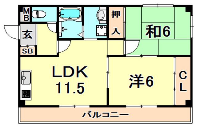 ウエストヒルハウス(2LDK/3階)の間取り写真