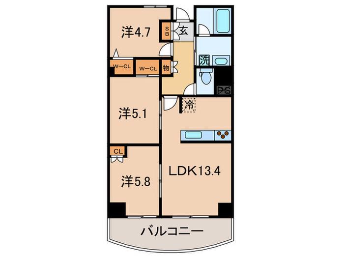 コロネード春日(3LDK/9階)の間取り写真