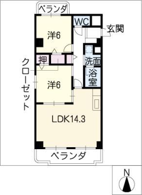 ELVIS(2LDK/6階)の間取り写真