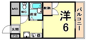エンデバー武庫之荘(ワンルーム/2階)の間取り写真