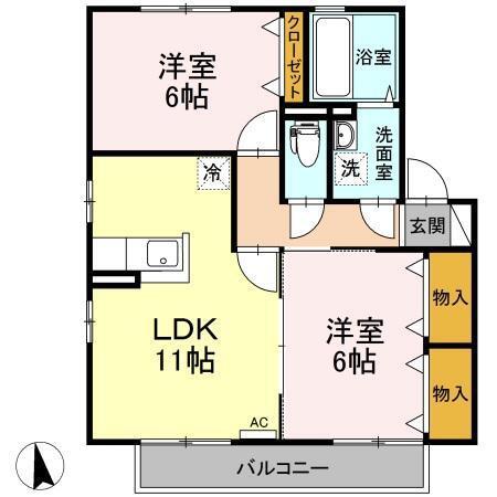 リビングタウン 二番館(2LDK/2階)の間取り写真