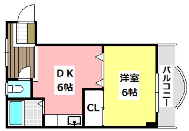 フラット34茨木(1DK/3階)の間取り写真