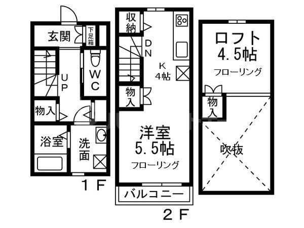 メゾンプラムB(ワンルーム/1階)の間取り写真