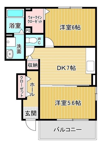 サンパティーク・パレス B(2DK/1階)の間取り写真
