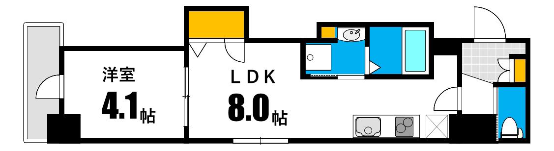 月光舟入川口町(1LDK/9階)の間取り写真