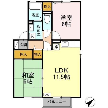 ハーバーガーデン隼人(2LDK/2階)の間取り写真