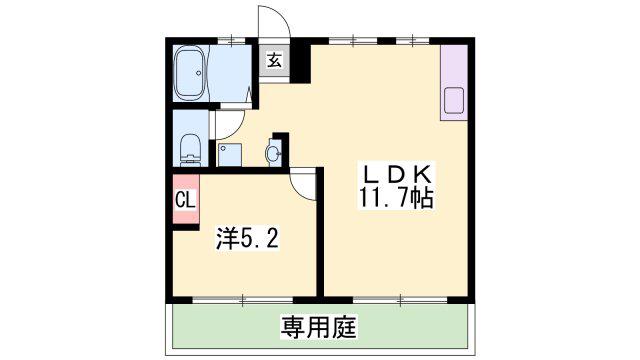 カナロア野里駅前(1LDK/1階)の間取り写真