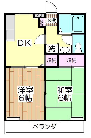 アパートメント宝谷(2DK/2階)の間取り写真