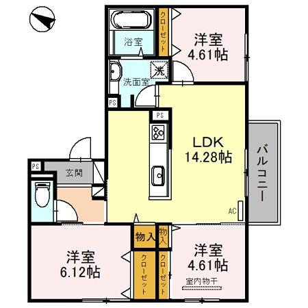 チェリーヒルズUENO(3LDK/2階)の間取り写真