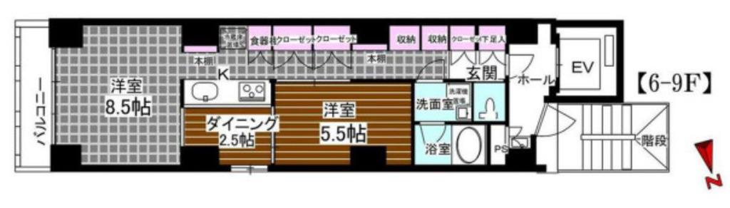 リリオ小石川(2DK/6階)の間取り写真