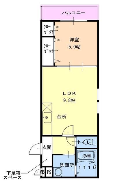 フジパレス山之内(1LDK/1階)の間取り写真