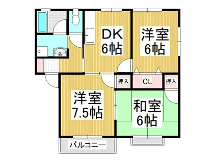 ロイヤルハイツ中井南棟(3DK/2階)の間取り写真