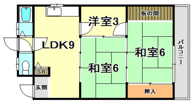 稲垣ビル(3DK/3階)の間取り写真