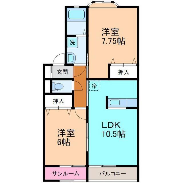 ノーブルガーデン(2LDK/2階)の間取り写真