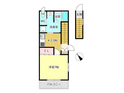 サングレースII(1K/2階)の間取り写真