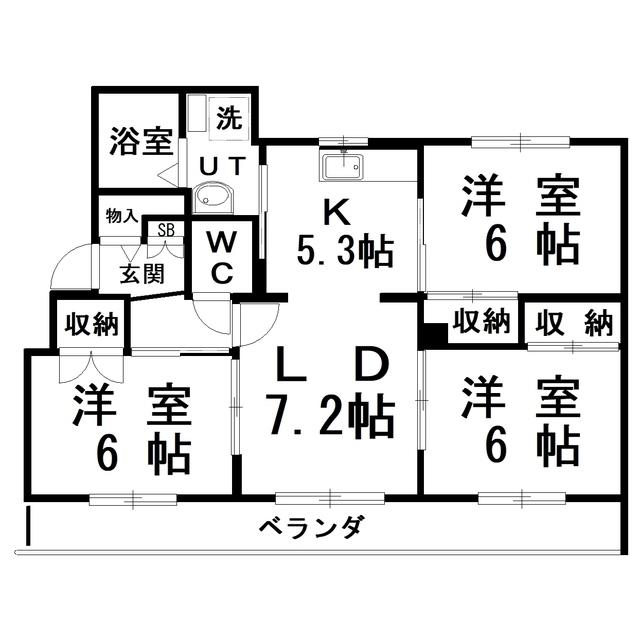 パティオス中標津(3LDK/4階)の間取り写真