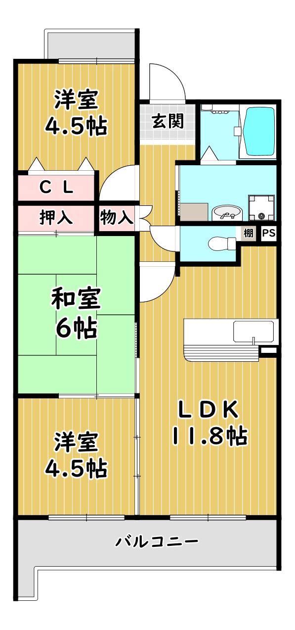 エクセル姫島(3LDK/3階)の間取り写真