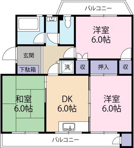 第二阿波ビル(3DK/2階)の間取り写真