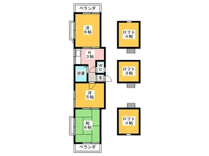 弐分方アパート(3K/2階)の間取り写真