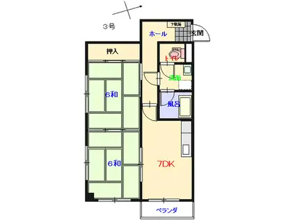 コーポみき(2DK/4階)の間取り写真