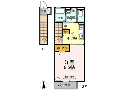 アデランテ(1K/2階)の間取り写真