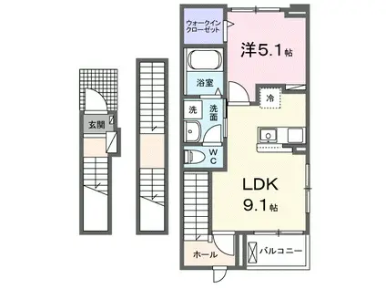 オネスティ(1LDK/3階)の間取り写真