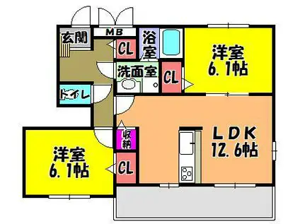パークハイツ西田2(2LDK/1階)の間取り写真